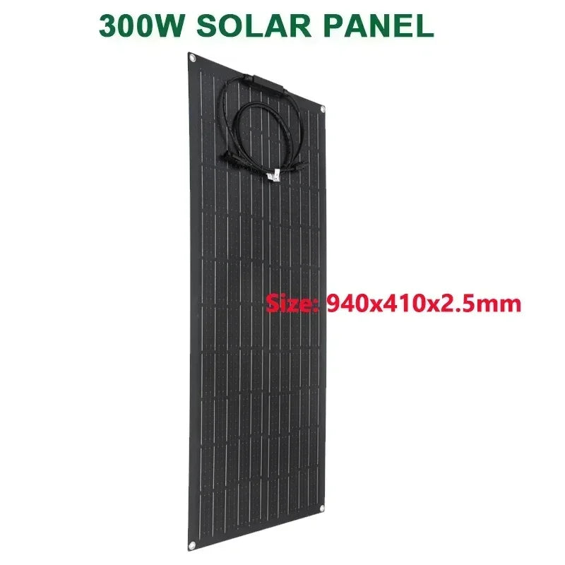 600W 300W Solar Panel 18V Flexible Solar Cell Outdoor Battery Power Charger for Household Camping Yacht Motorhome Car RV Boat