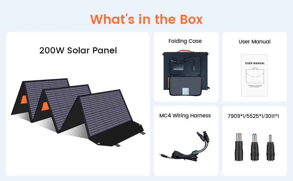 200W ETFE Flexible Foldable Solar Panel 100W Camping Portable Folding Solar Panel Kit High Efficience Travel&Phone&Boat&RV 20.5V