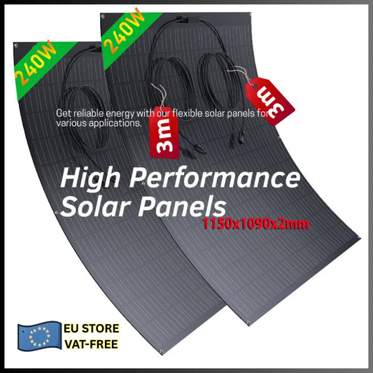 NUOVO! Pannello Solare Flessibile 240W / 480W con Rivestimento ETFE – Celle Monocristalline, Caricabatterie 12V per Auto, Camper, Barca, Campeggio e Sistemi Off-Grid.