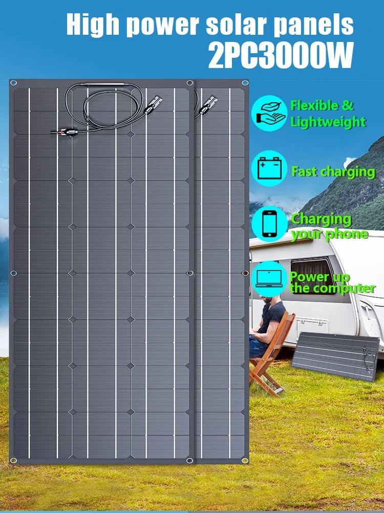 1500W 3000W Solar Panel 1000W Solar High Efficiency Portable Power Bank Flexible Charging Outdoor Solar Cells For Home Camping