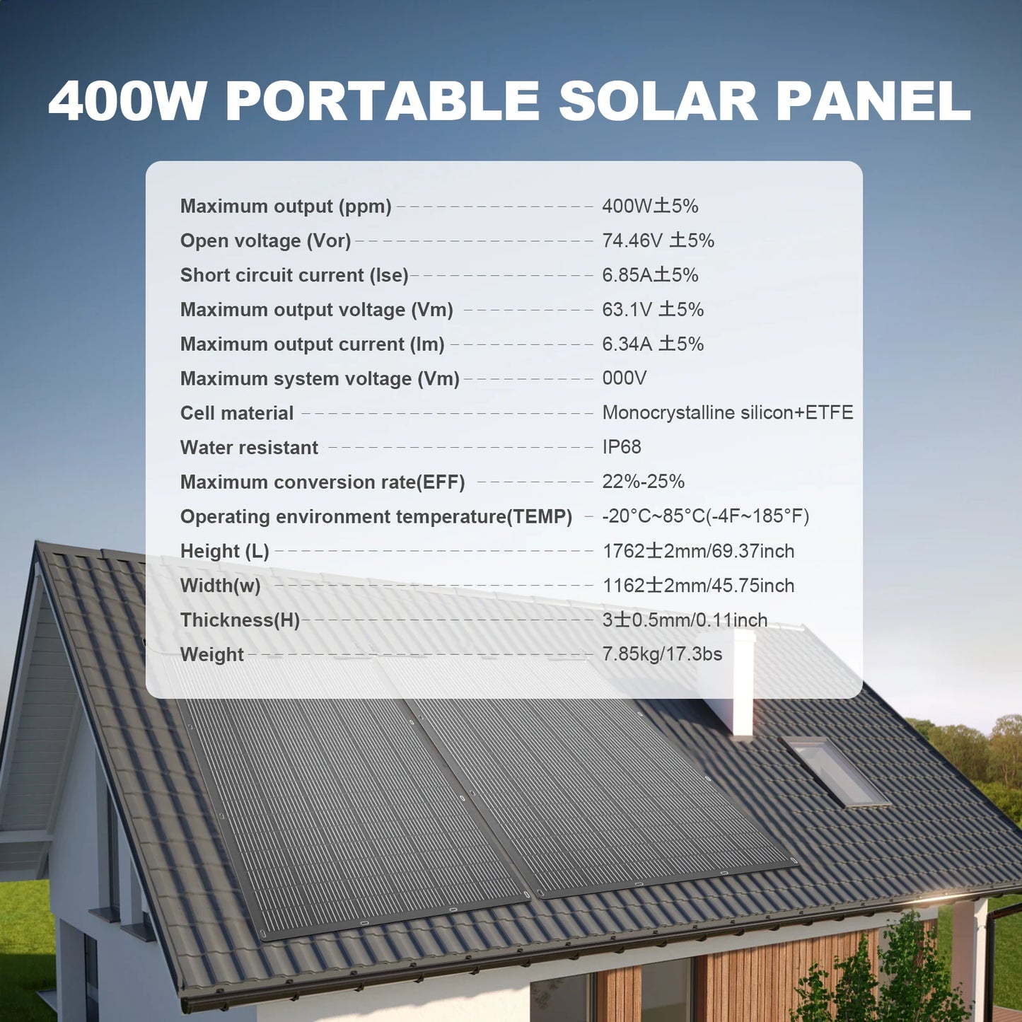 ALLPOWERS 400W Flexible Solar Panel 63V ETFE Monocrystalline Solar Module IP68 Solar Panel for Motorhome Roofs Camping Boats RV