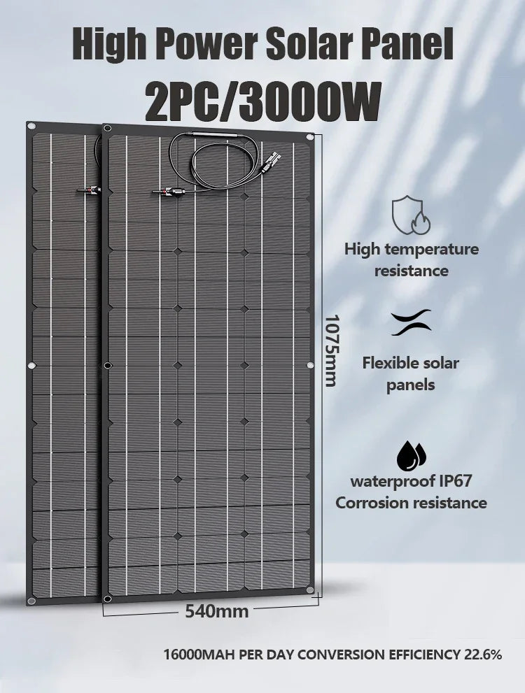 1500W 3000W Solar Panel 1000W Solar High Efficiency Portable Power Bank Flexible Charging Outdoor Solar Cells For Home Camping