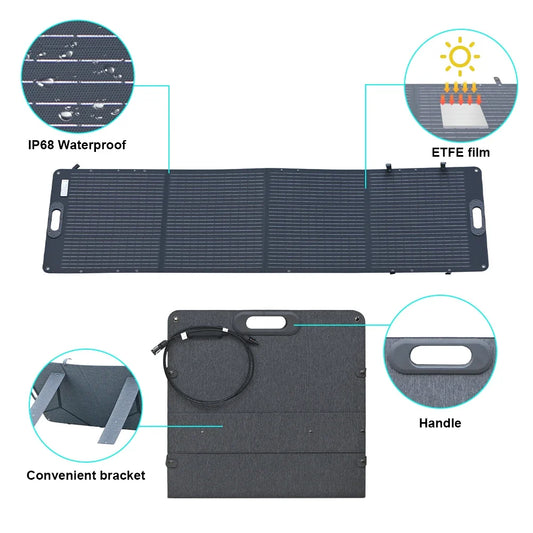 200W ETFE Flexible Foldable Solar Panel 100W Camping Portable Folding Solar Panel Kit High Efficience Travel&Phone&Boat&RV 20.5V