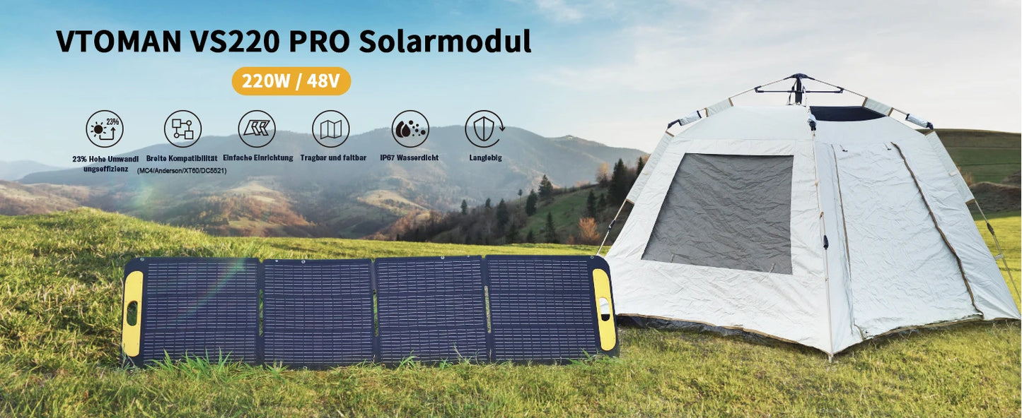 VTOMAN VS220 PRO 220W Solar Panel Kit Complete 48V Power Portable Outdoor Rechargeable Solar Cell Solar Generator for Home