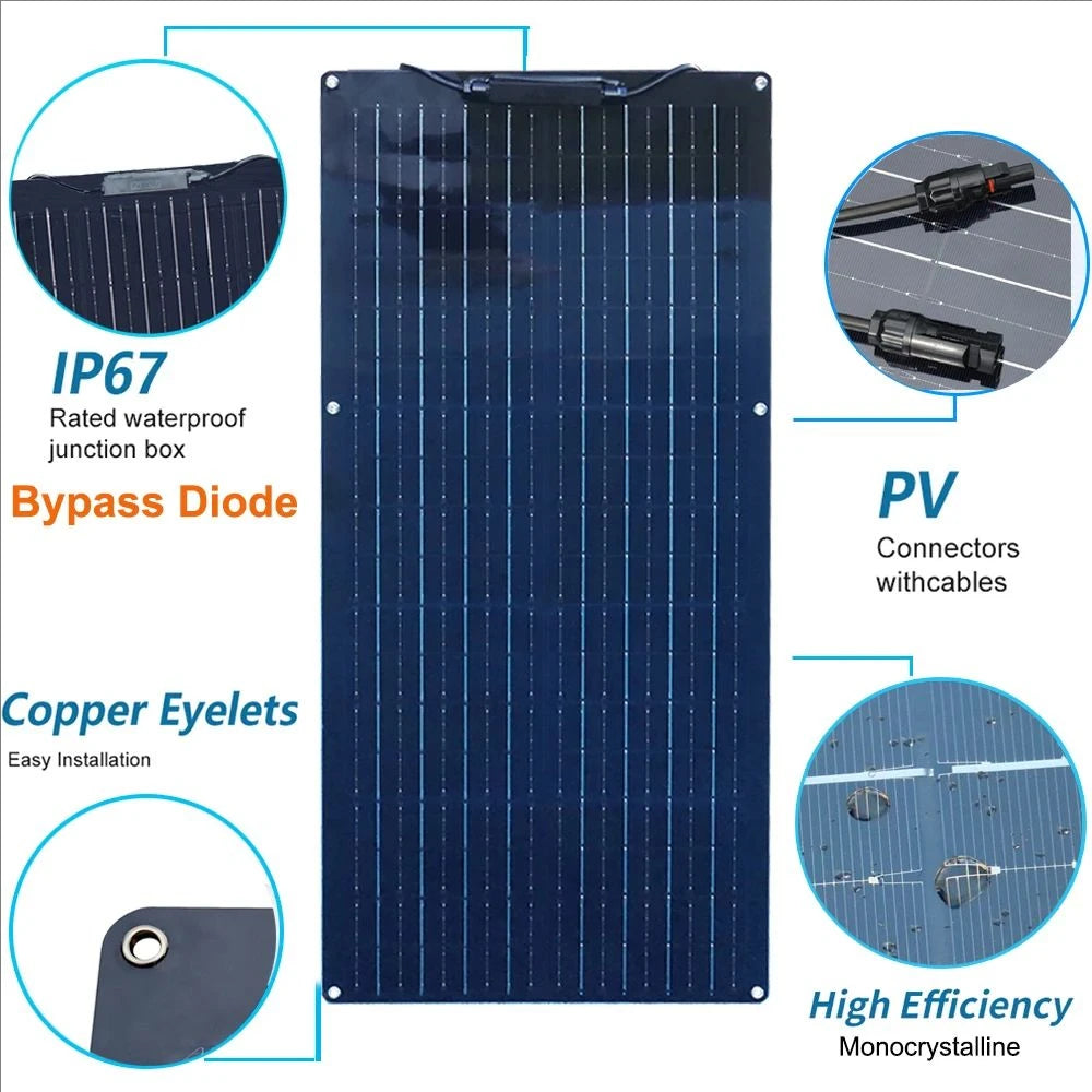 Pannello solare flessibile fotovoltaico 12V 400W 200W 100W, caricabatterie 12V per camper, roulotte, barca, casa, balcone, viaggio, impermeabile.