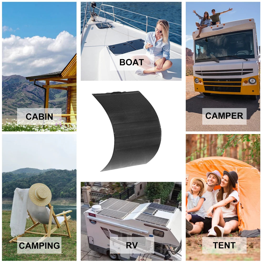 Pannello solare flessibile fotovoltaico 12V 400W 200W 100W, caricabatterie 12V per camper, roulotte, barca, casa, balcone, viaggio, impermeabile.
