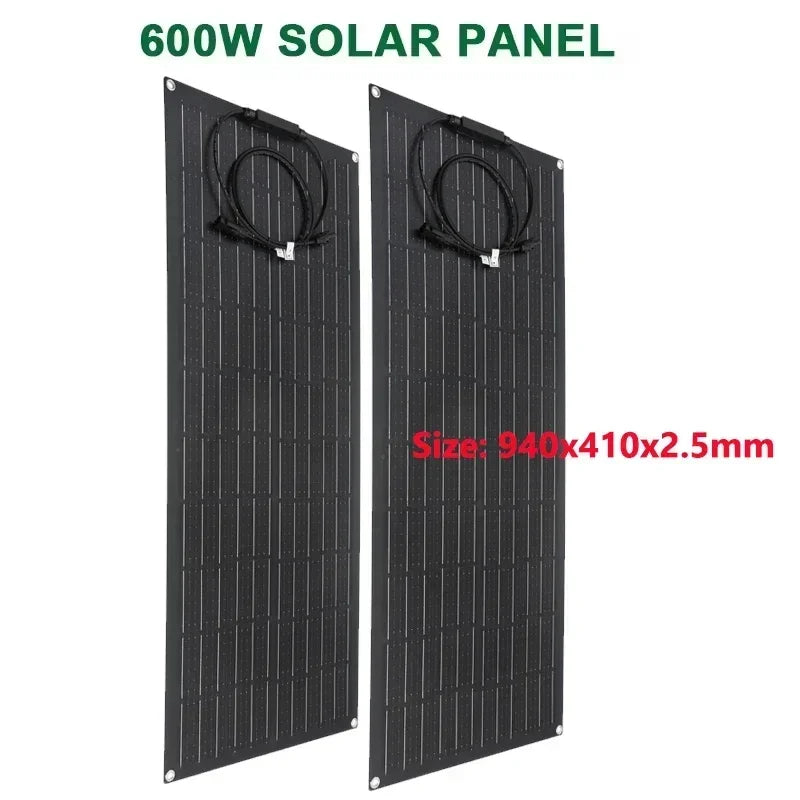 600W 300W Solar Panel 18V Flexible Solar Cell Outdoor Battery Power Charger for Household Camping Yacht Motorhome Car RV Boat