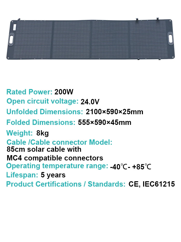 200W ETFE Flexible Foldable Solar Panel 100W Camping Portable Folding Solar Panel Kit High Efficience Travel&Phone&Boat&RV 20.5V