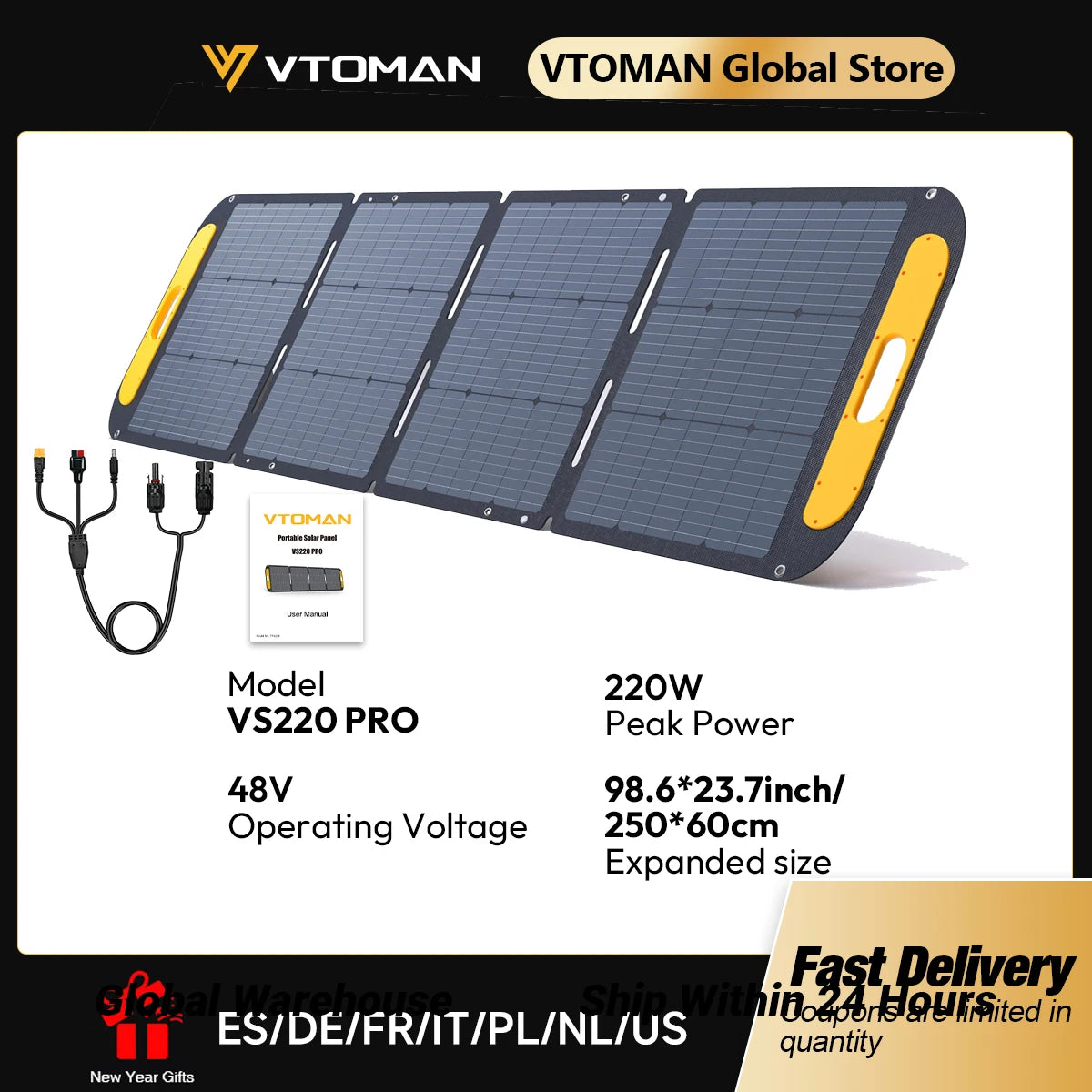 VTOMAN VS220 PRO 220W Solar Panel Kit Complete 48V Power Portable Outdoor Rechargeable Solar Cell Solar Generator for Home