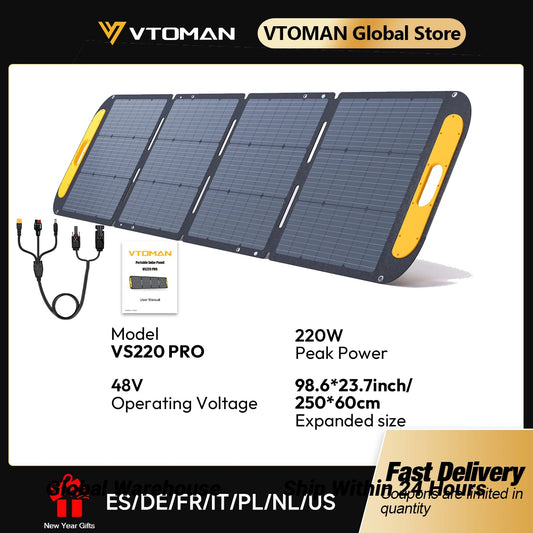 VTOMAN VS220 PRO 220W Solar Panel Kit Complete 48V Power Portable Outdoor Rechargeable Solar Cell Solar Generator for Home