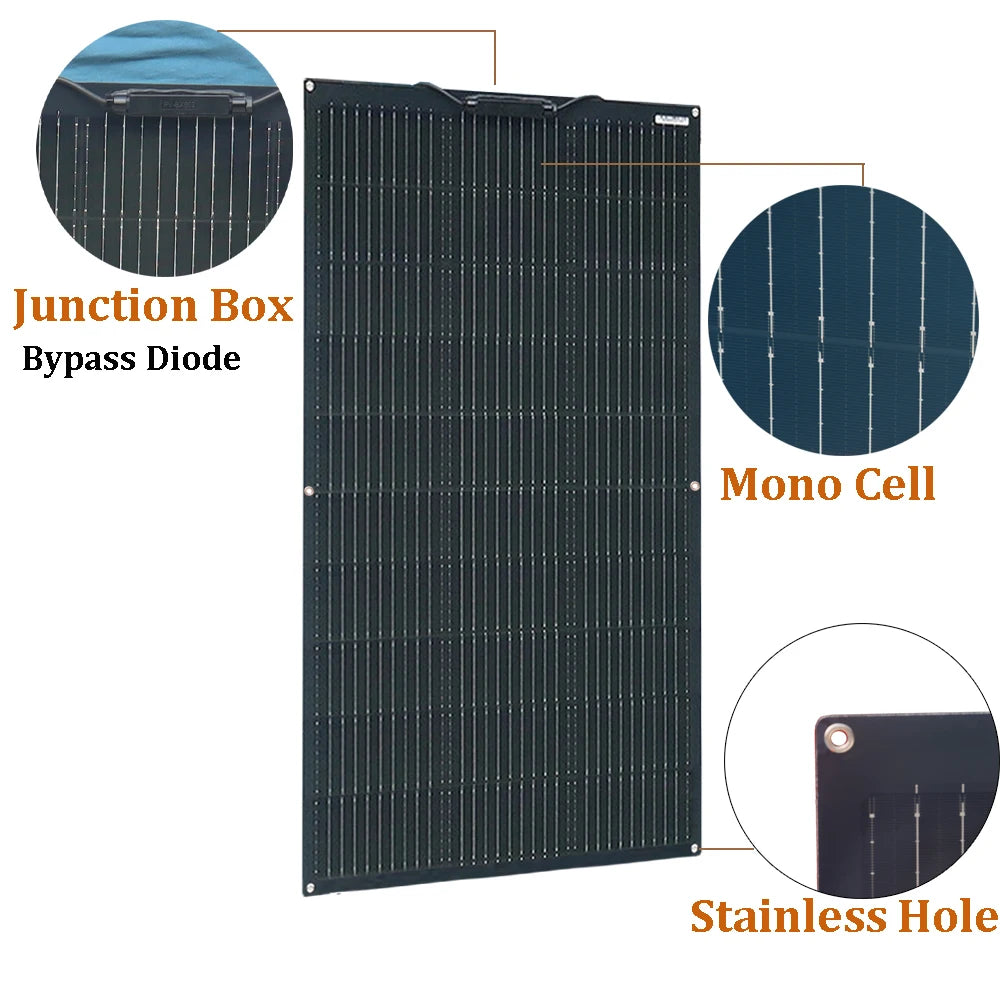 Pannello solare flessibile fotovoltaico 12V 400W 200W 100W, caricabatterie 12V per camper, roulotte, barca, casa, balcone, viaggio, impermeabile.