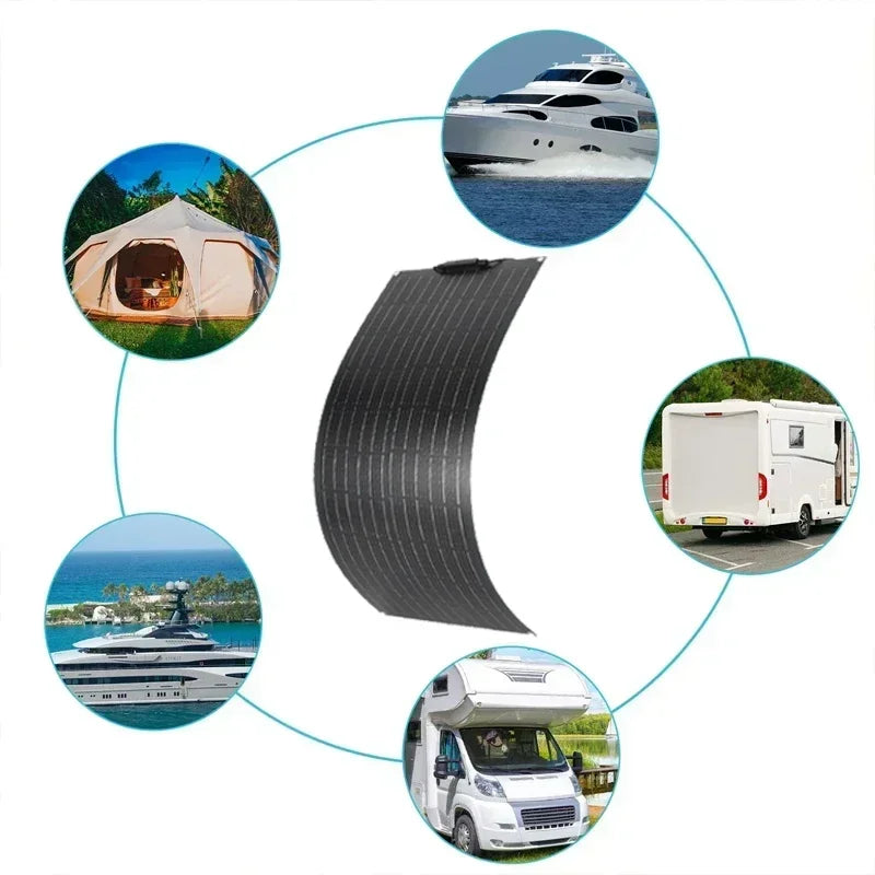 600W 300W Solar Panel 18V Flexible Solar Cell Outdoor Battery Power Charger for Household Camping Yacht Motorhome Car RV Boat