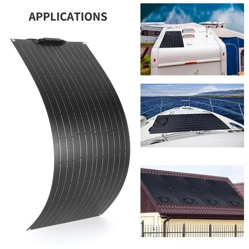 600W 300W Solar Panel 18V Flexible Solar Cell Outdoor Battery Power Charger for Household Camping Yacht Motorhome Car RV Boat