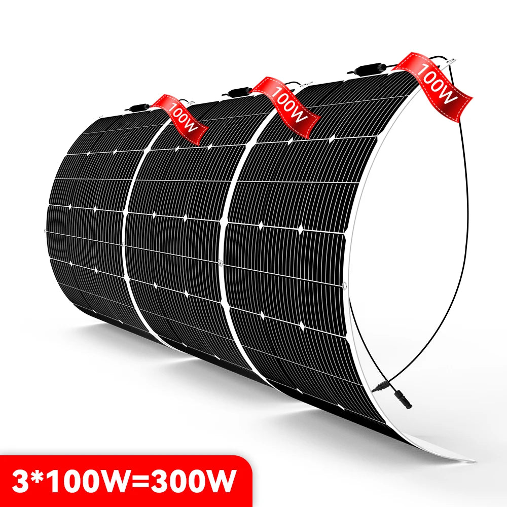 PowMr 100W/200W/300W Flexible Solar Panels 12V Solar Cell MONO ETFE Solar Battery 18V Camping RV Boat Home Charge Power Supplies
