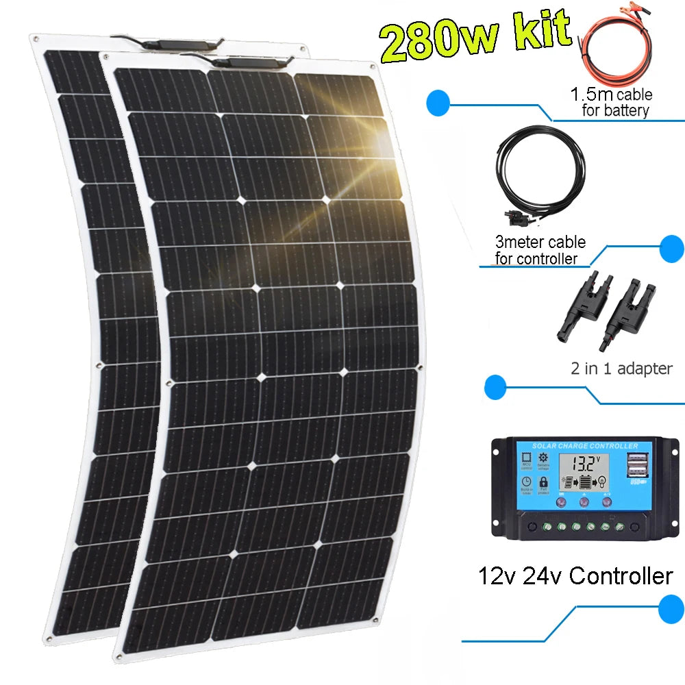 Pannello solare flessibile fotovoltaico 12V 400W 200W 100W, caricabatterie 12V per camper, roulotte, barca, casa, balcone, viaggio, impermeabile.