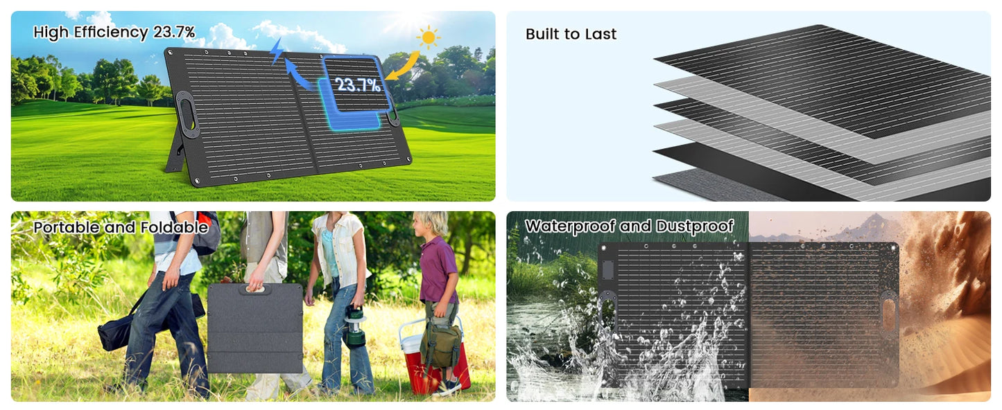 200W ETFE Flexible Foldable Solar Panel 100W Camping Portable Folding Solar Panel Kit High Efficience Travel&Phone&Boat&RV 20.5V