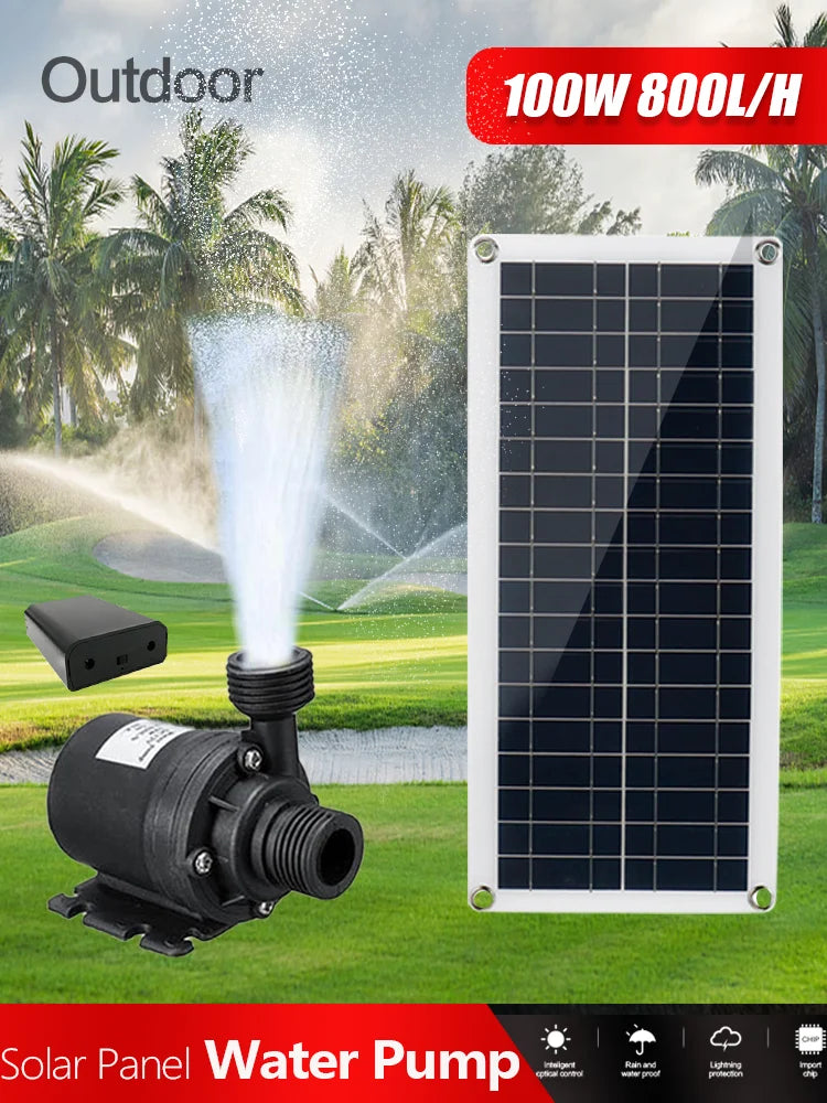 100W 800L/H Solar Panel Power Bank WaterPump Set Ultra-quiet Submersible Water Pump Motory Fish Pond Garden Fountain Decoration
