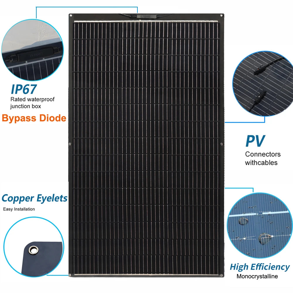Pannello solare flessibile fotovoltaico 12V 400W 200W 100W, caricabatterie 12V per camper, roulotte, barca, casa, balcone, viaggio, impermeabile.