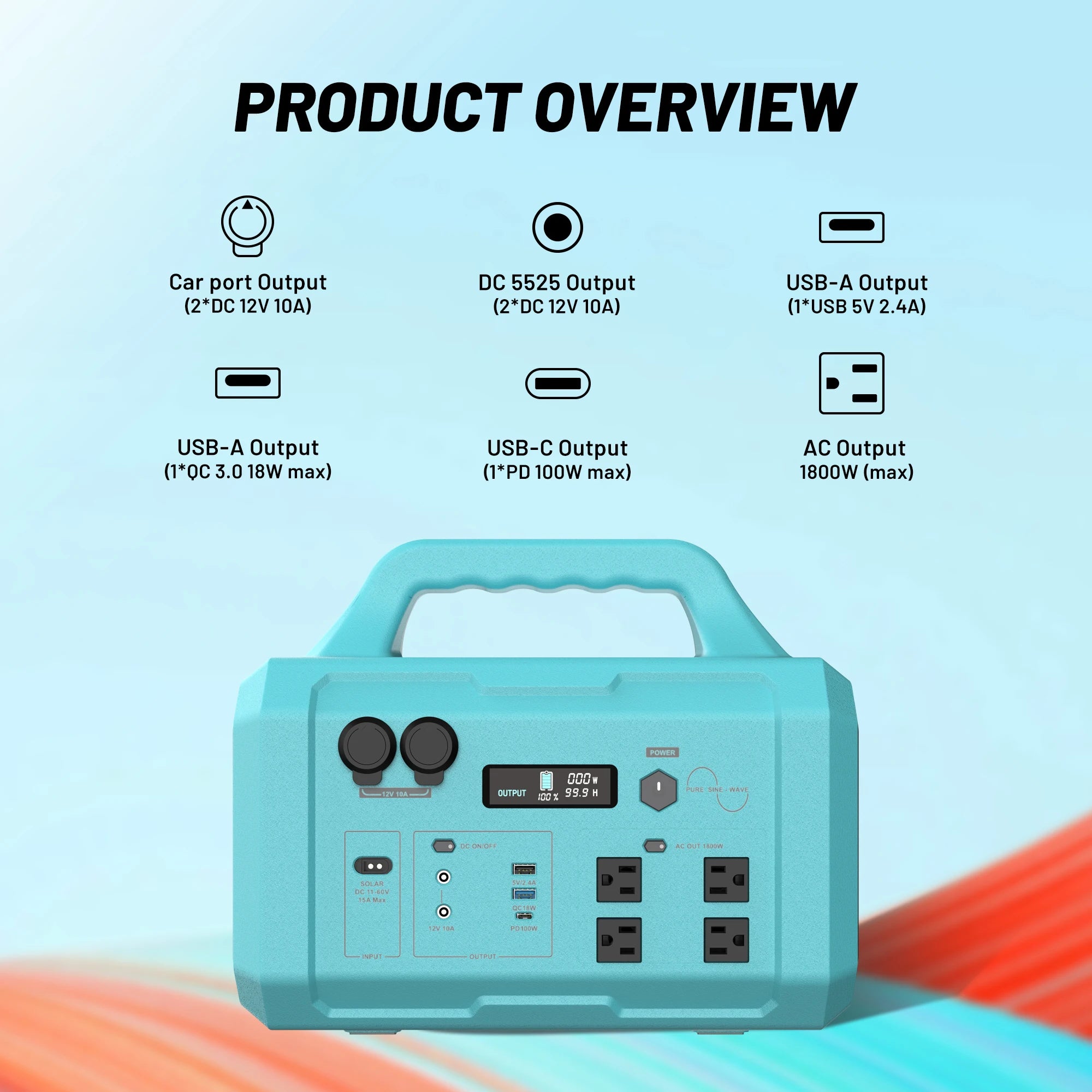 Blue Galaxy 1800W High-Power Generator + 200W Solar Panel Portable Power Station Plug and Play