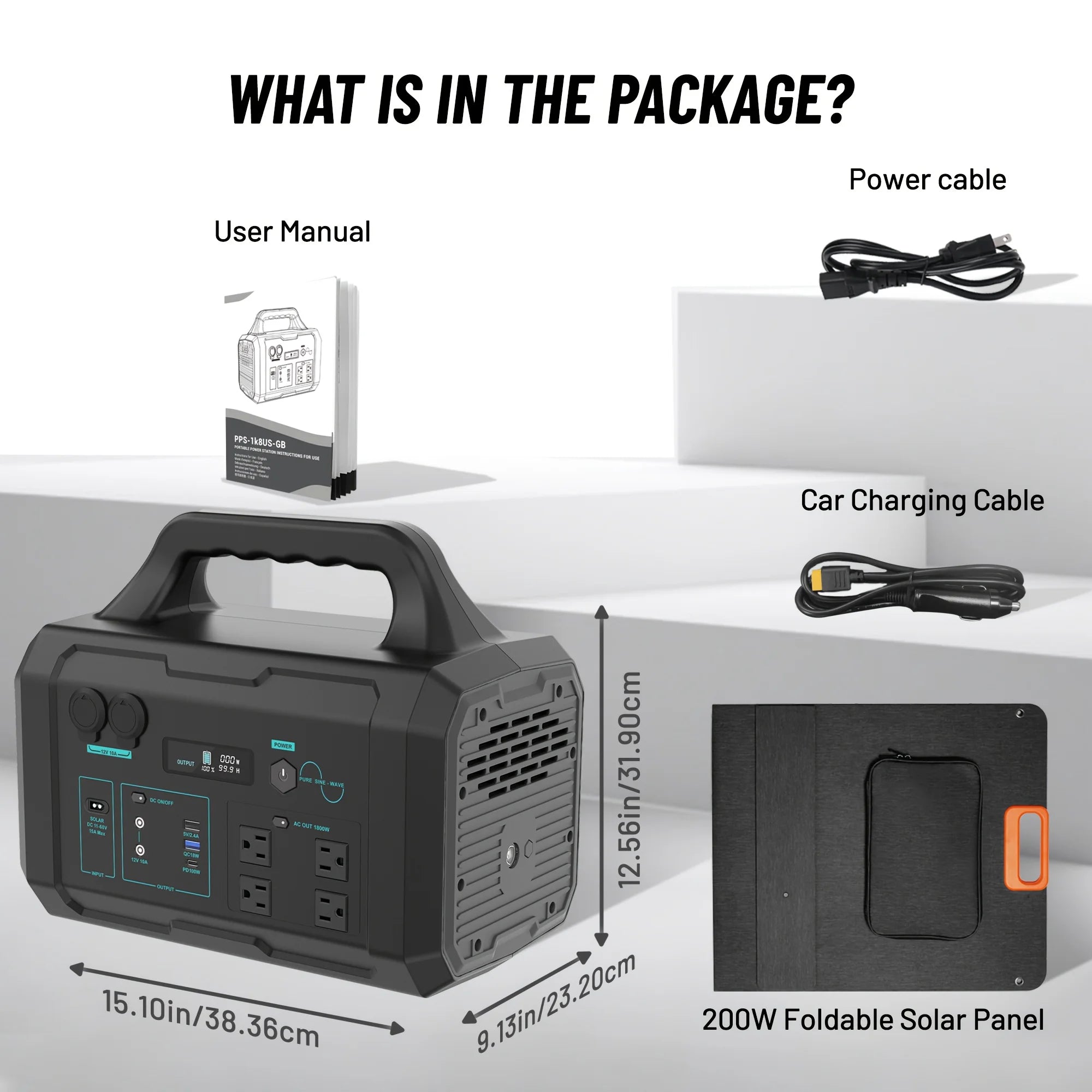 1800W Milky Way Black + 200W Solar Panel High-Efficiency Power Supply Kit for Longer Endurance