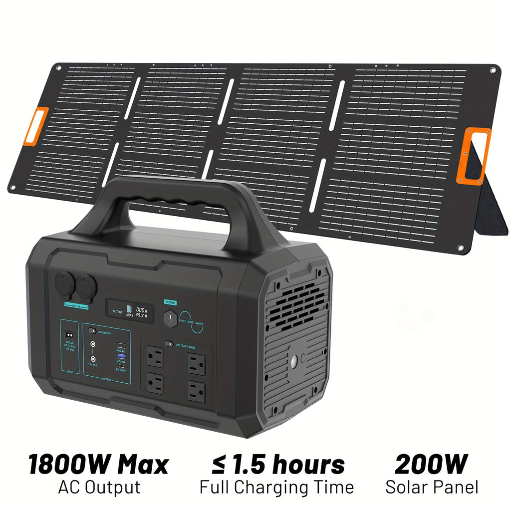 1800W Milky Way Black + 200W Solar Panel High-Efficiency Power Supply Kit for Longer Endurance
