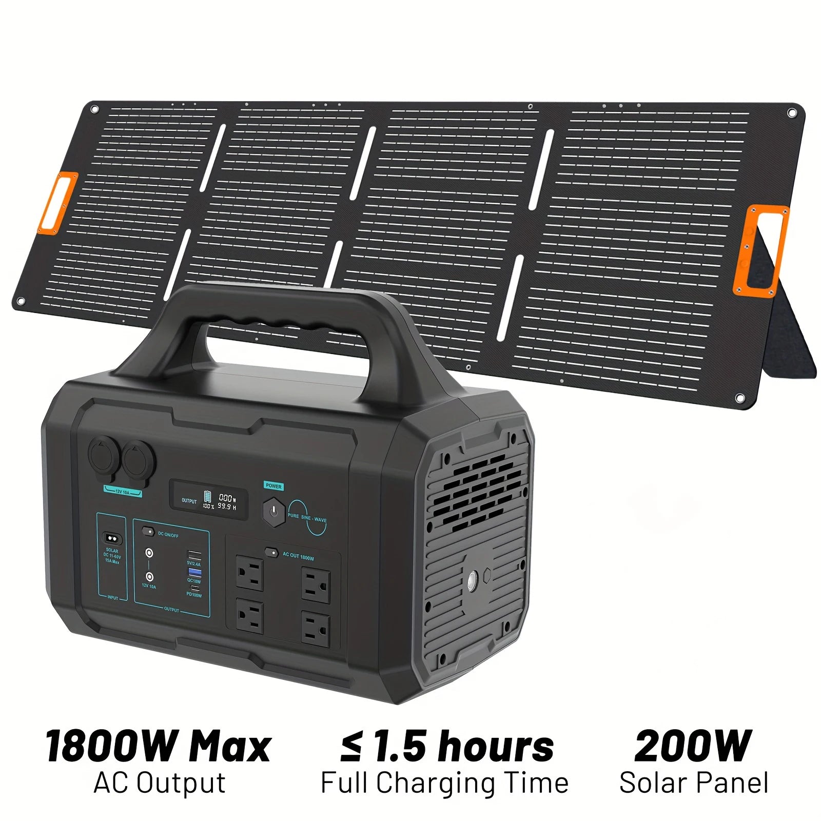 1800W Milky Way Black + 200W Solar Panel High-Efficiency Power Supply Kit for Longer Endurance