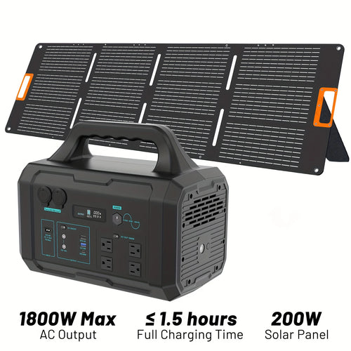1800W Milky Way Black + 200W Solar Panel High-Efficiency Power Supply Kit for Longer Endurance