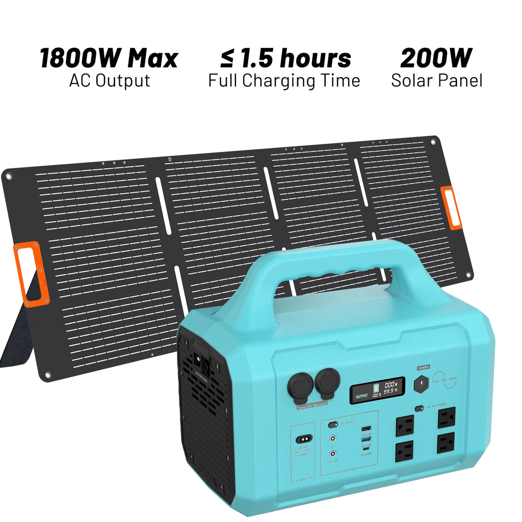 Blue Galaxy 1800W High-Power Generator + 200W Solar Panel Portable Power Station Plug and Play