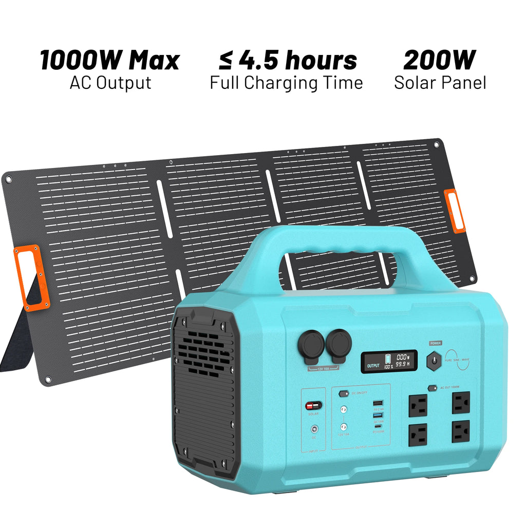 Blue Galaxy 1000W High-Power Generator + 200W Solar Panel Portable Power Station Plug and Play