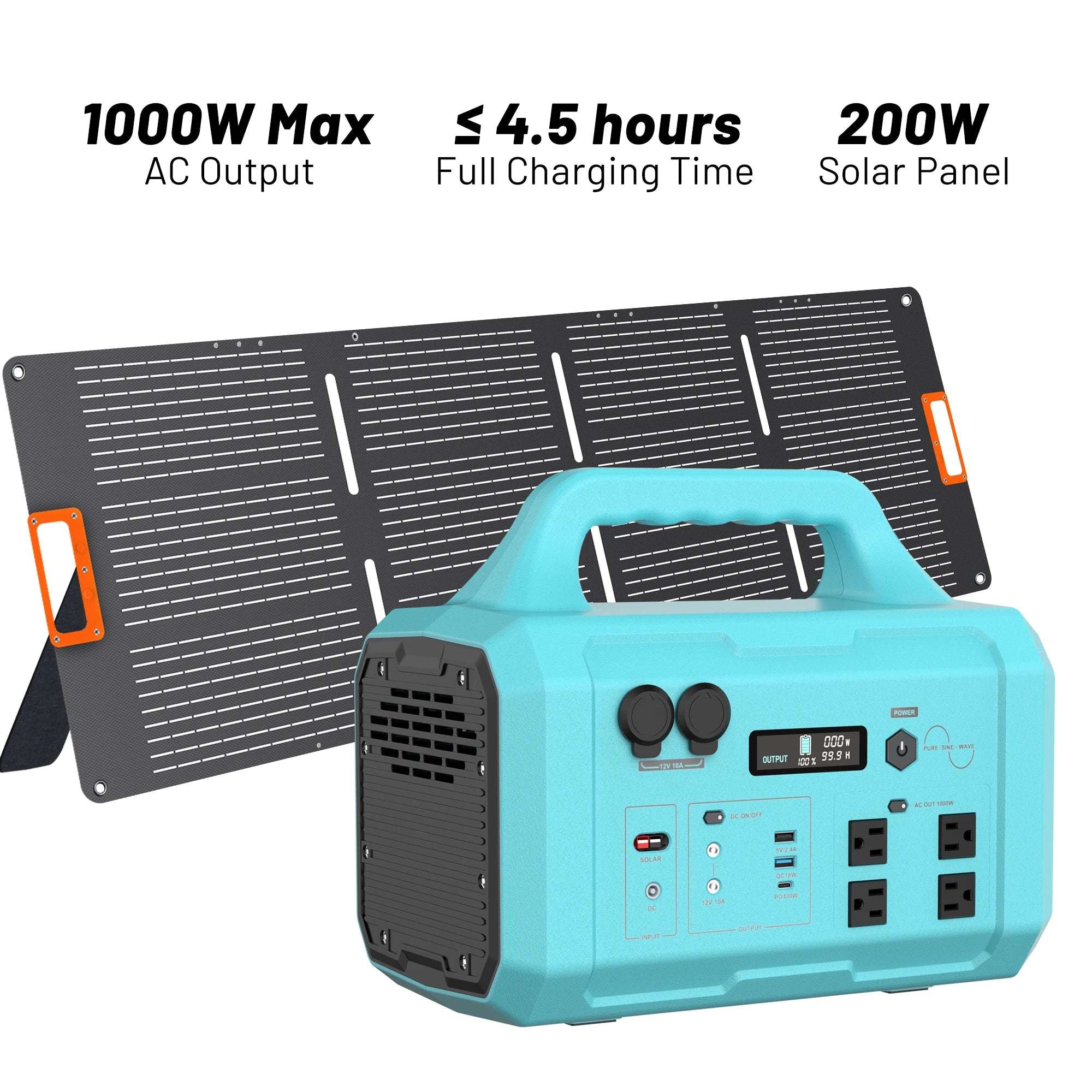 Blue Galaxy 1000W High-Power Generator + 200W Solar Panel Portable Power Station Plug and Play