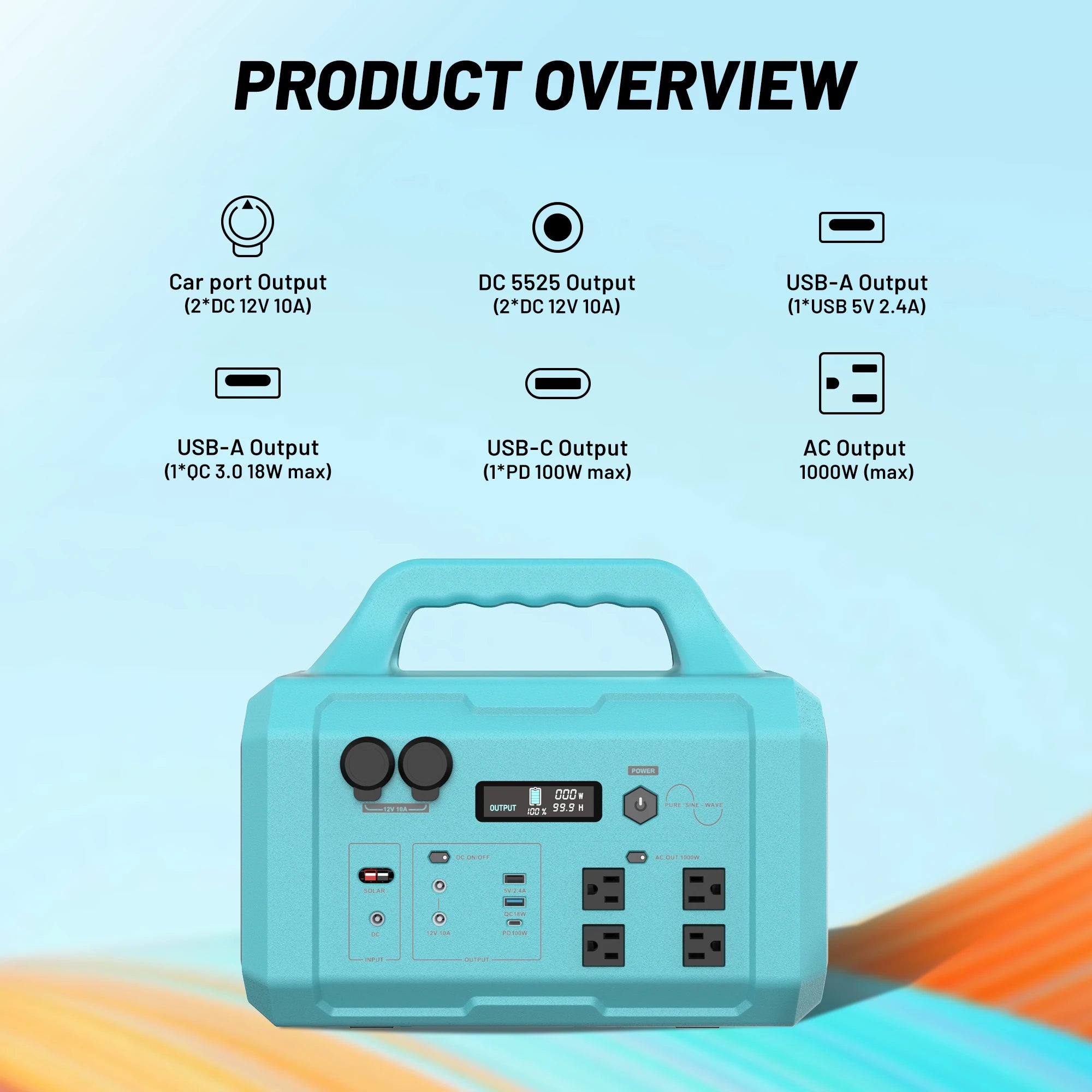 Blue Galaxy 1000W High-Power Generator + 200W Solar Panel Portable Power Station Plug and Play