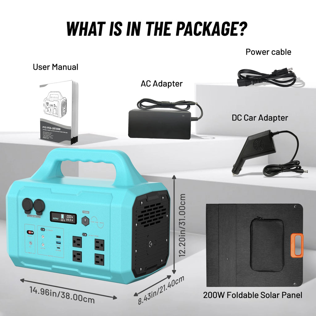 Blue Galaxy 1000W High-Power Generator + 200W Solar Panel Portable Power Station Plug and Play