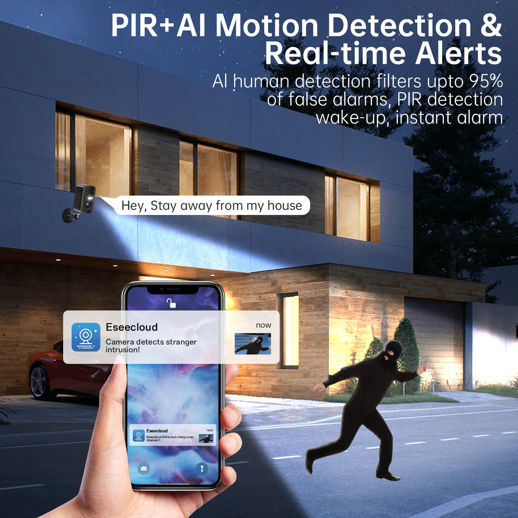 WESECUU Hot Selling Low Power Wireless Solar Panel IP Camera 4MP PIR WiFi Rechargeable Battery Security Outdoor Camera