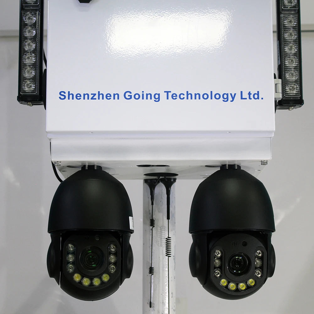 SZGOING Farm Wireless Outdoor Perimeter Security Alarm Light System Dual Solar Panel 8MP CMOS CCTV Surveillance Wide Angle