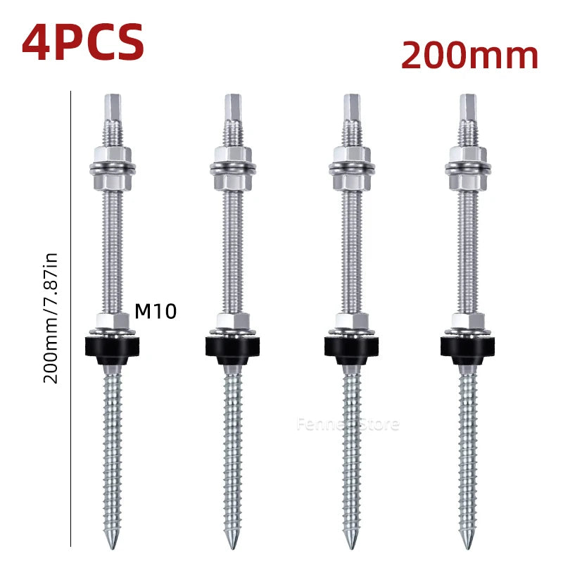Solar Hanger Bolts Solar Panel Roof Mounting Screws 4/6pcs M10 Solar Accessories Photovoltaic Roof Bracket 304 Stainless Steel