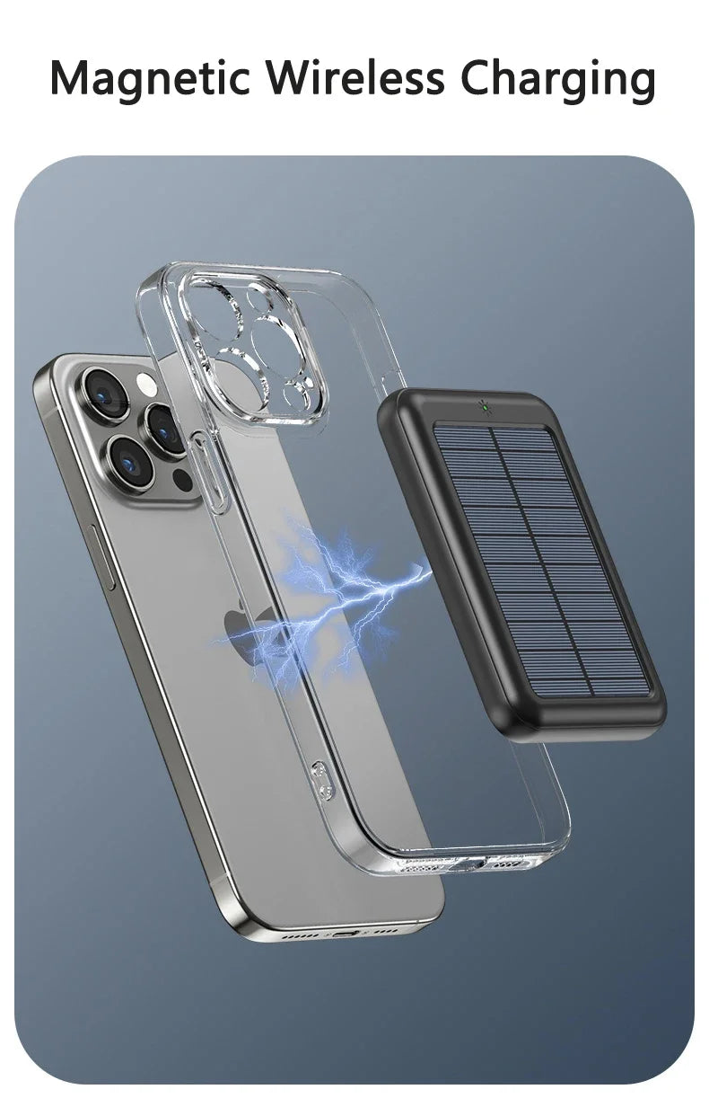 Solar Power Bank 10000mAh Magnetic Wireless Charger Magsafe Powerbank for iPhone 16 15 14 13 Mini Portable Charger Spare Battery