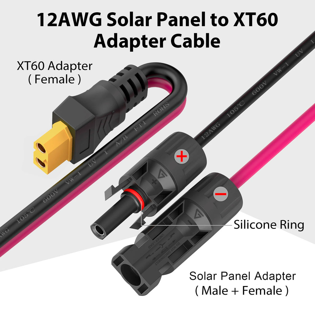 Solar to XT60 extension cable 12AWG 30A solar connector to XT60 adapter cable suitable for solar panel to portable power station