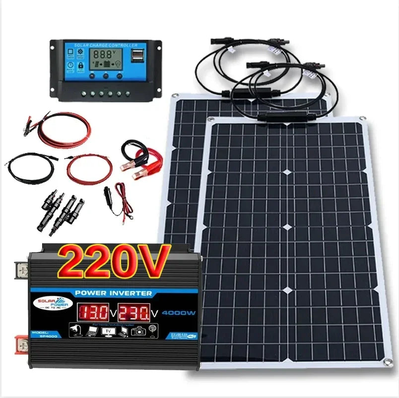 6000W Solar Panel Inverter Kit Solar Controller Waterpfoof Camping Solar Power 110V-220V Generation Intelligent Charging Board