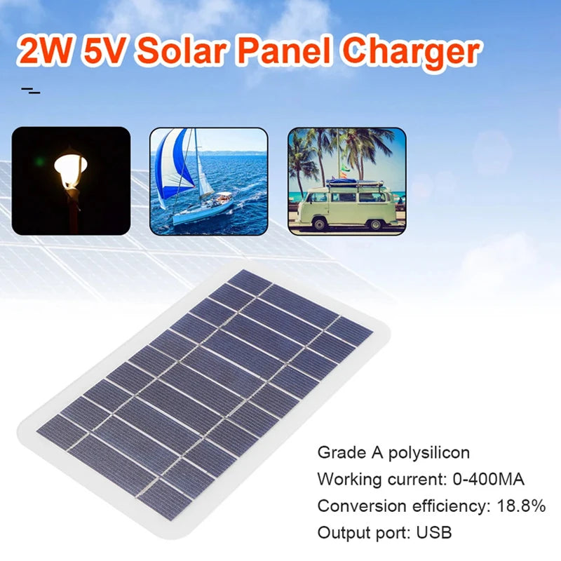 2W 5W Solar Panel With USB Waterproof Outdoor Hiking And Camping Portable Battery Mobile Phone Charging Bank Charging Panel 5V