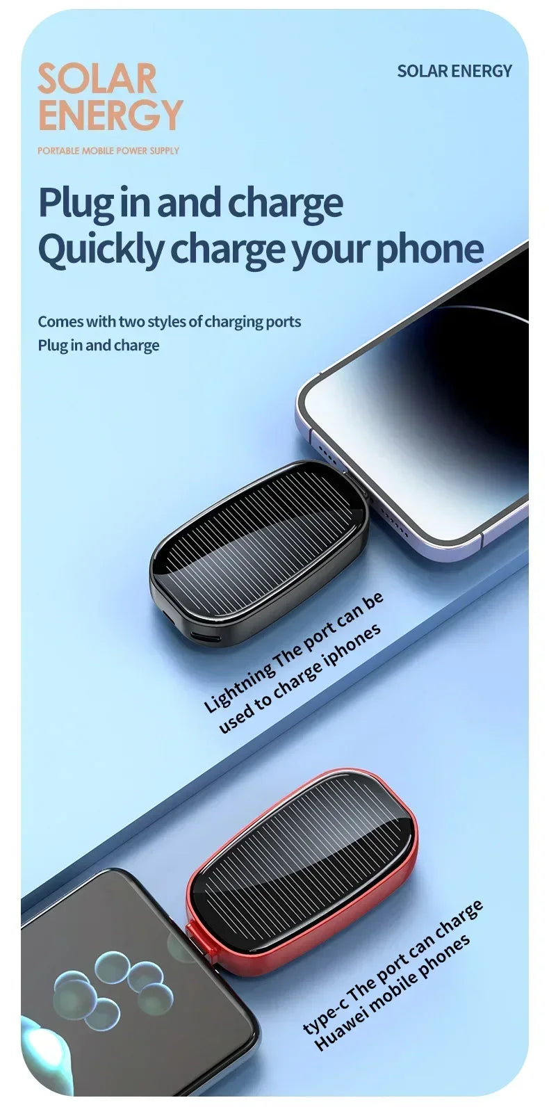 Solar Power Bank Mini Key Ring Portable Charger 1200mAh Outdoor Camping External Battery Emergent Power Cargador Portátil 보조배터리