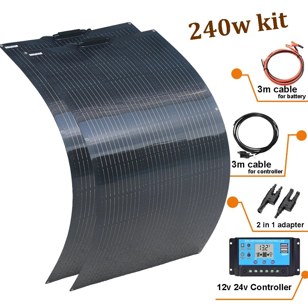 Pannello solare flessibile fotovoltaico 12V 400W 200W 100W, caricabatterie 12V per camper, roulotte, barca, casa, balcone, viaggio, impermeabile.