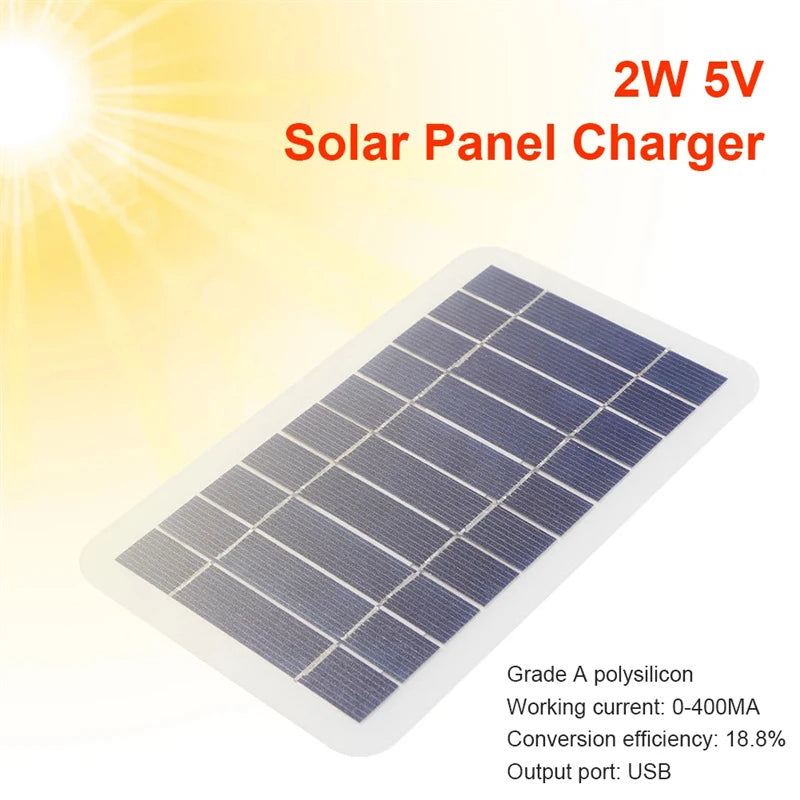 2W 5W Solar Panel With USB Waterproof Outdoor Hiking And Camping Portable Battery Mobile Phone Charging Bank Charging Panel 5V