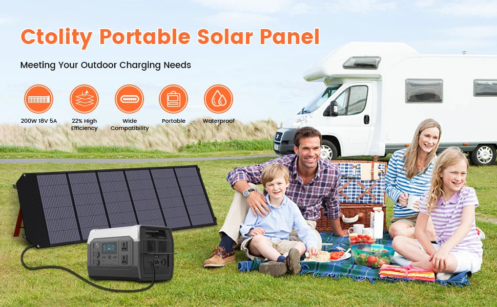 200W ETFE Flexible Foldable Solar Panel 100W Camping Portable Folding Solar Panel Kit High Efficience Travel&Phone&Boat&RV 20.5V