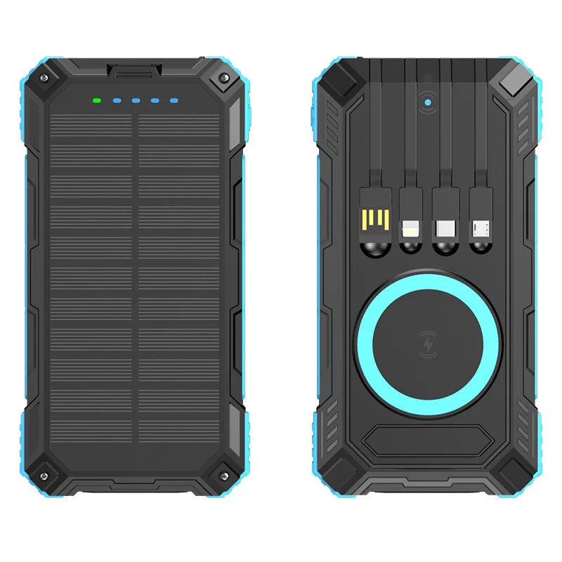 Portable Solar Power Bank Pd22.5W Fast Charging 20000Mah Large Capacity, Wireless Fast Charging and Comes with 4 USB Cable Mobile Power Supply, with Strong Light Led Light, Solar Power Bank Fast Rechargeable Battery
