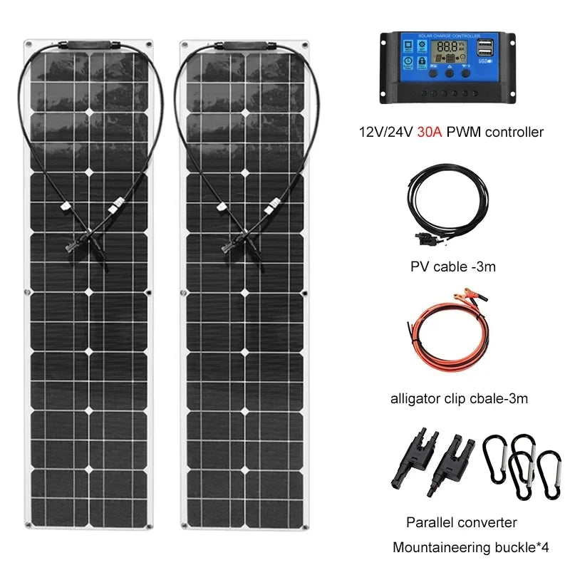 300 Watt Flexible Solar Panel Kit 12V 300W 600W High Efficiency Monocrystalline Silicon Cells PV Panels Solar Power System