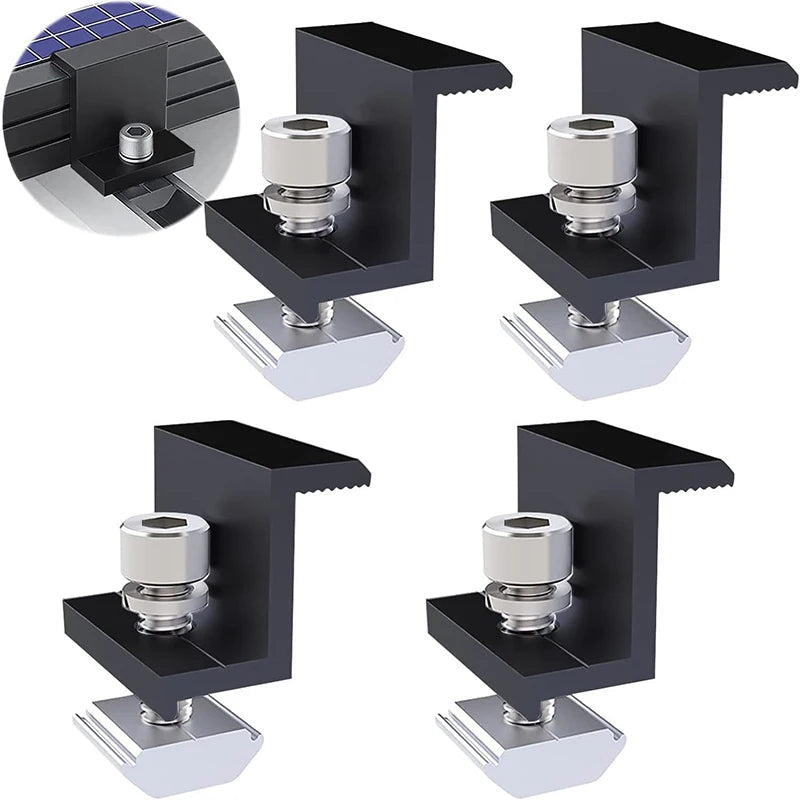 10pcs Solar Panel Mounting Fixing Clamp Adjustable Bracket End & Mid Clamp PV Panel Clip For Solar Panel PV Install Accessories