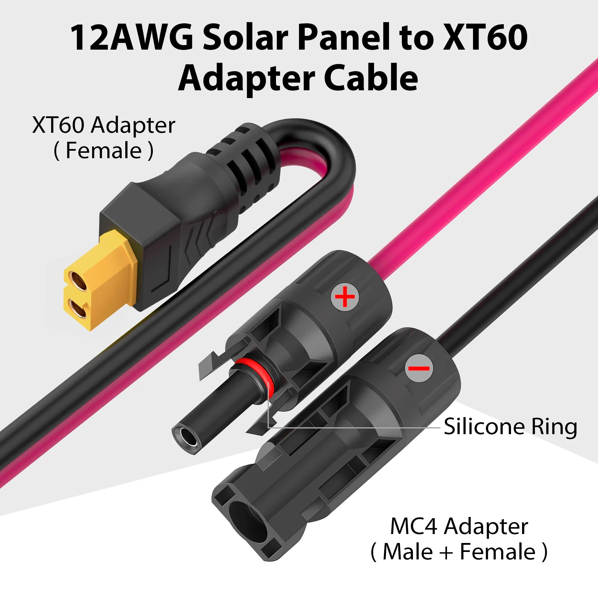 Solar to XT60 extension cable 12AWG 30A solar connector to XT60 adapter cable suitable for solar panel to portable power station