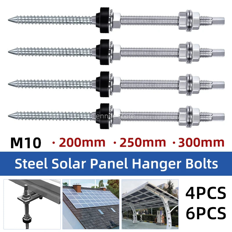Solar Hanger Bolts Solar Panel Roof Mounting Screws 4/6pcs M10 Solar Accessories Photovoltaic Roof Bracket 304 Stainless Steel