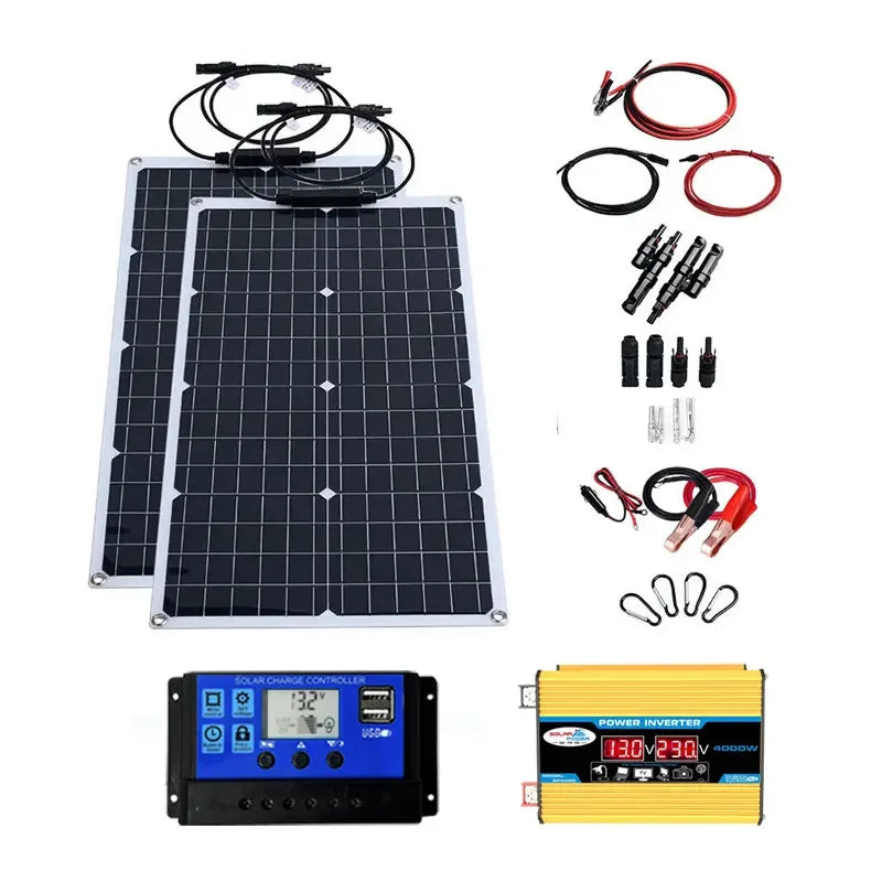 6KW 4KW Flexible Solar Panel Kit – 110V/220V Output, 12V Charger & Pure Sine Wave Inverter, Off-Grid Power for Home &  Outdoor