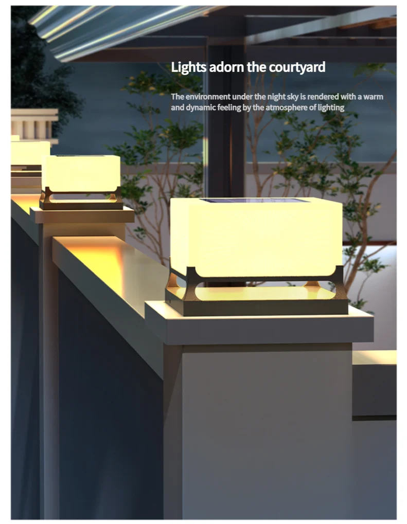 Modern Solar Outdoor Waterproof Decorations Door Post Atmosphere Light Yard Patio Pathway Courtyard Square Wall Pillar Light